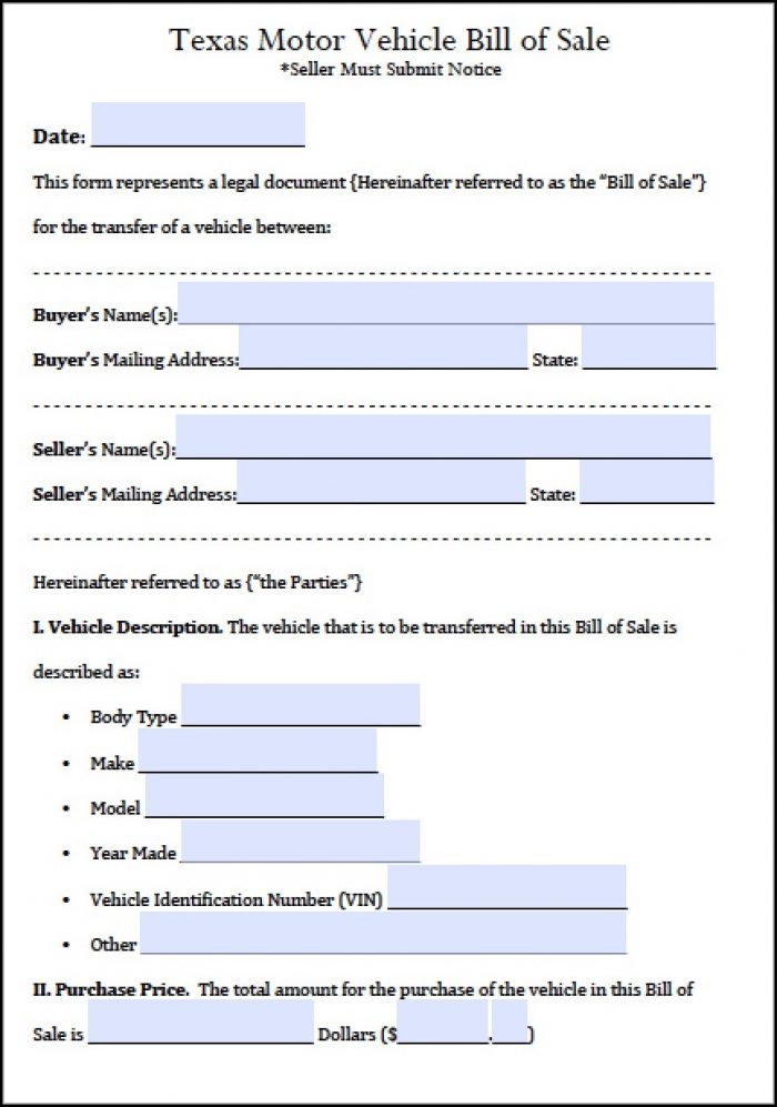 Free Printable Texas Bill Of Sale Form Free Printable Texas Bill Of Sale Form