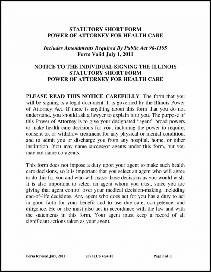 Health Care Power Of Attorney Form Illinois Health Care Power Of Attorney Form Illinois