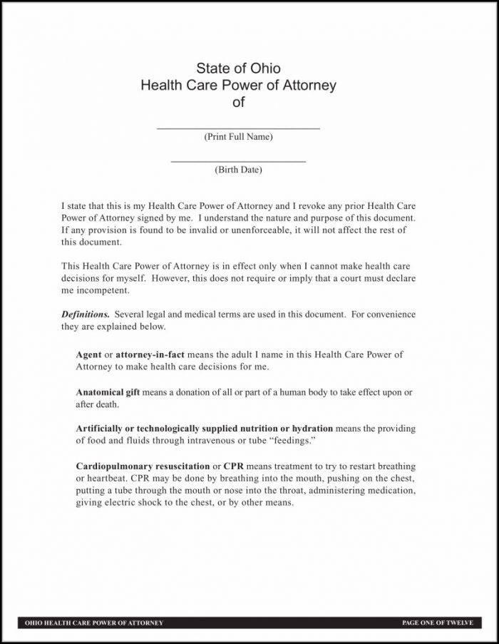 Health Care Power Of Attorney Form Ohio Health Care Power Of Attorney Form Ohio