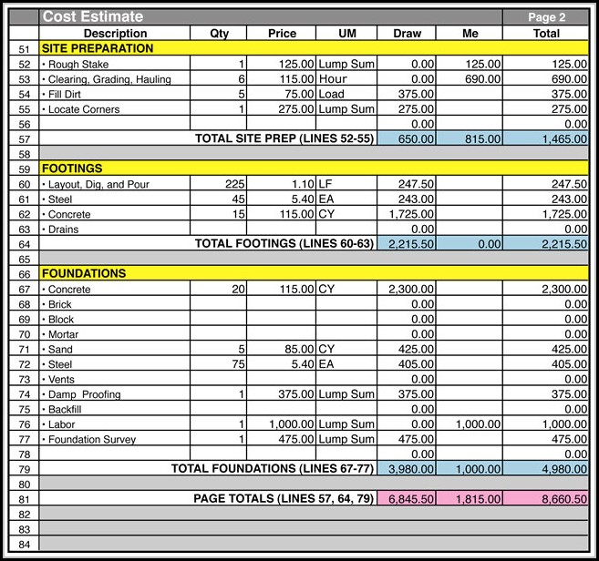 Home Construction Estimate Template Home Construction Estimate Template