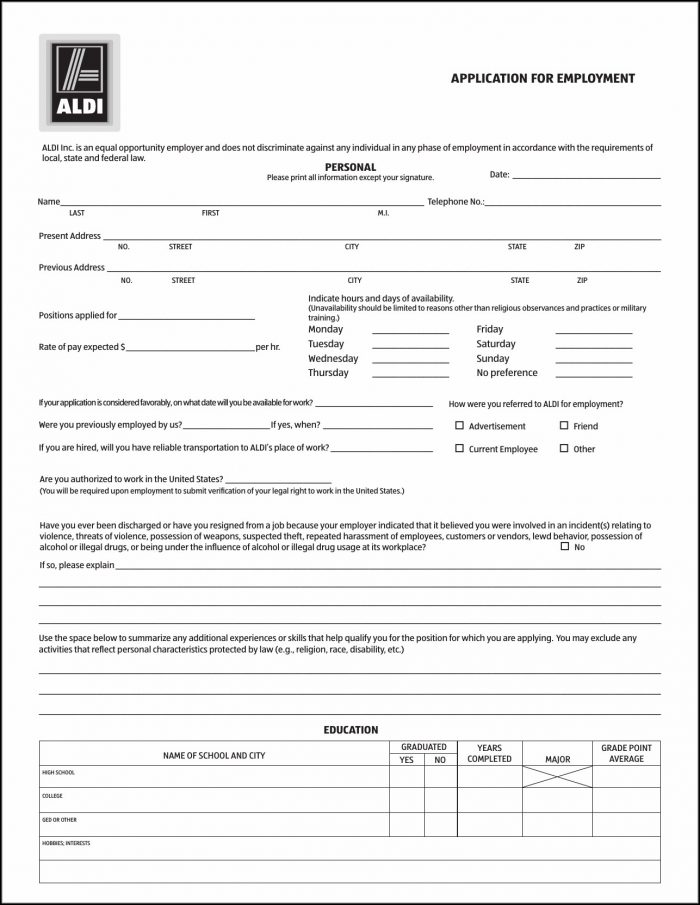 Job Aldi Application Form Job Aldi Application Form