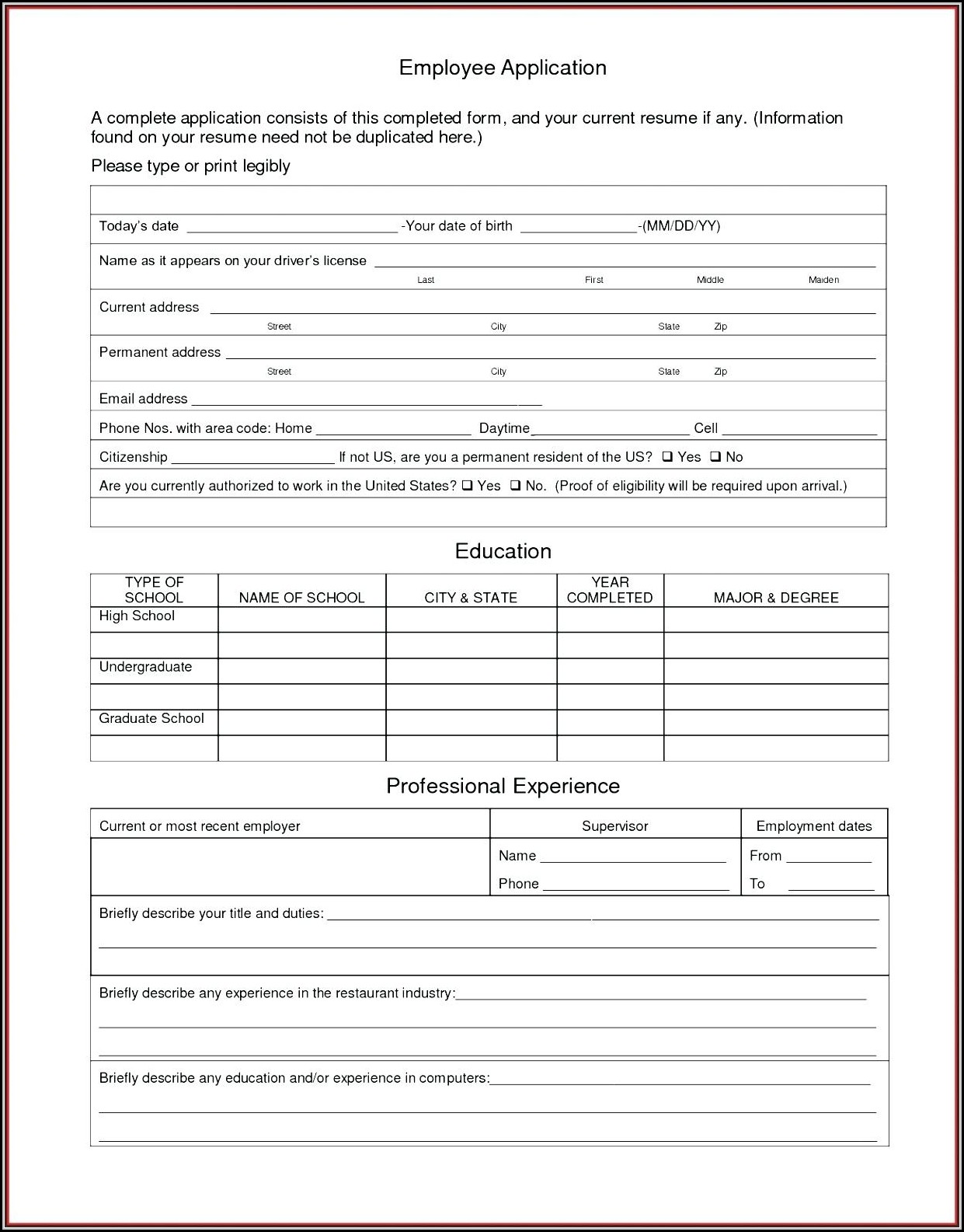 job application form template word format uk job applications