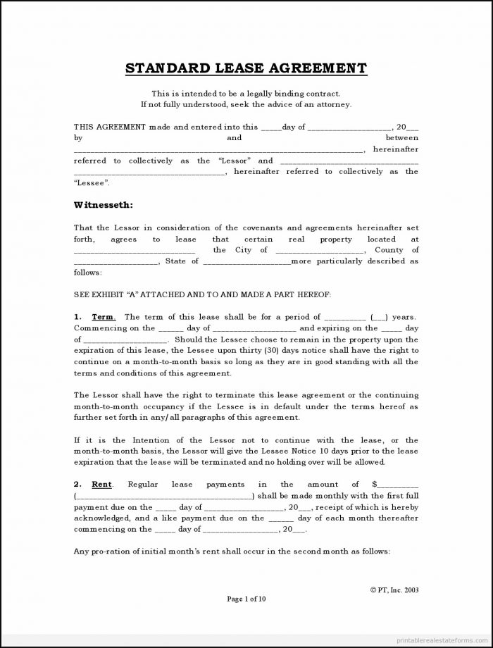 Lease Agreement Form Free Printable Lease Agreement Form Free Printable
