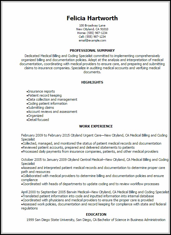 Medical Billing And Coding Resume Medical Billing And Coding Resume