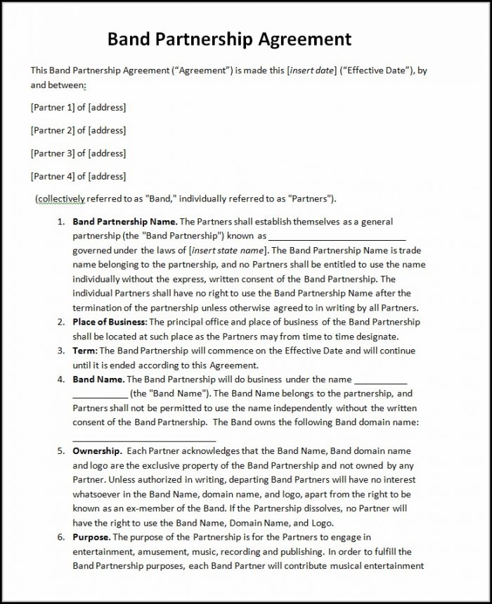 Music Partnership Agreement Template Music Partnership Agreement Template