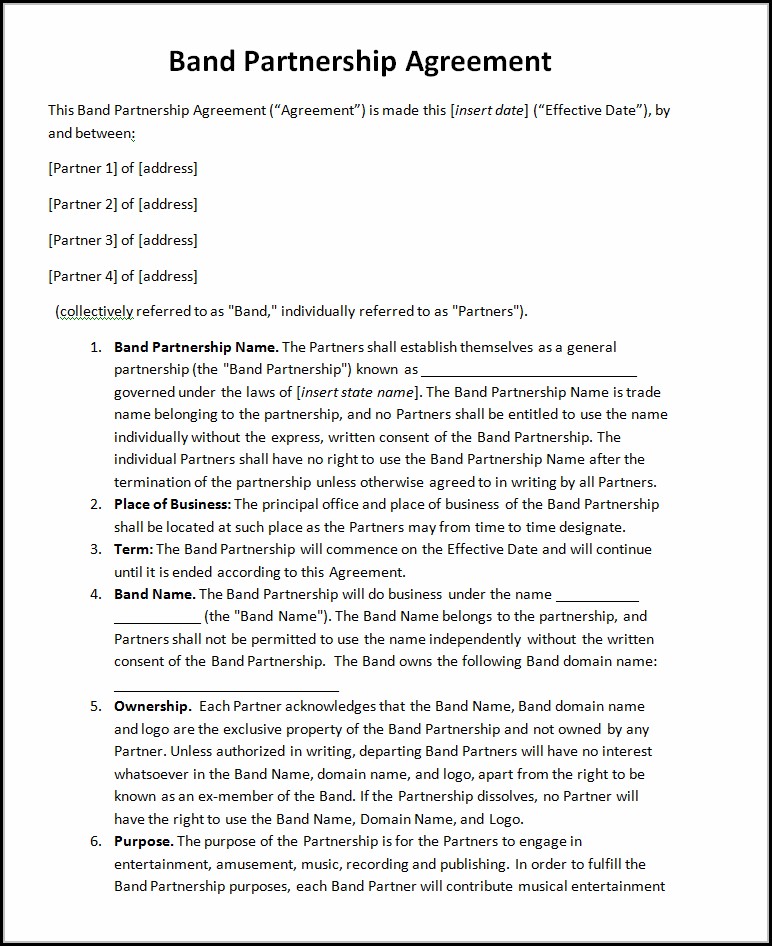 Music Partnership Agreement Template 1 Resume Examples Music Partnership Agreement Template