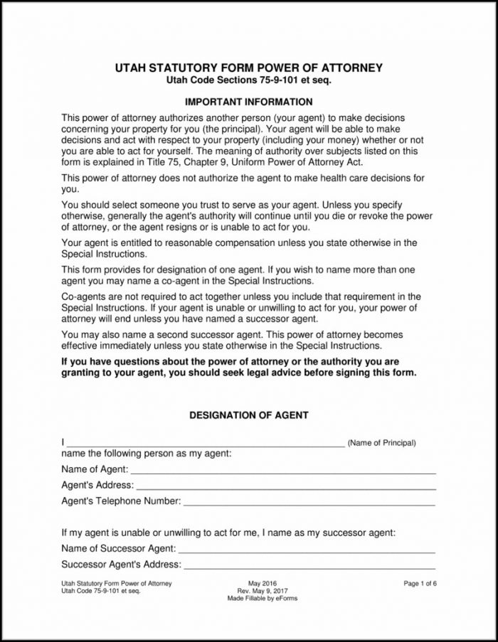 Power Of Attorney Form Utah Free Power Of Attorney Form Utah Free