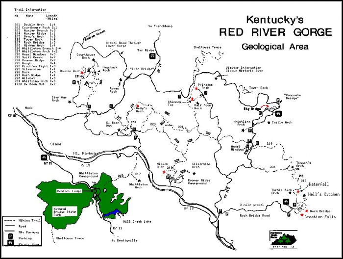 Red River Gorge Hiking Trail Map Red River Gorge Hiking Trail Map
