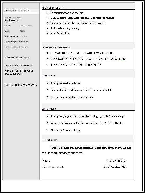 Resume Format Free Download In Word Resume Format Free Download In Word