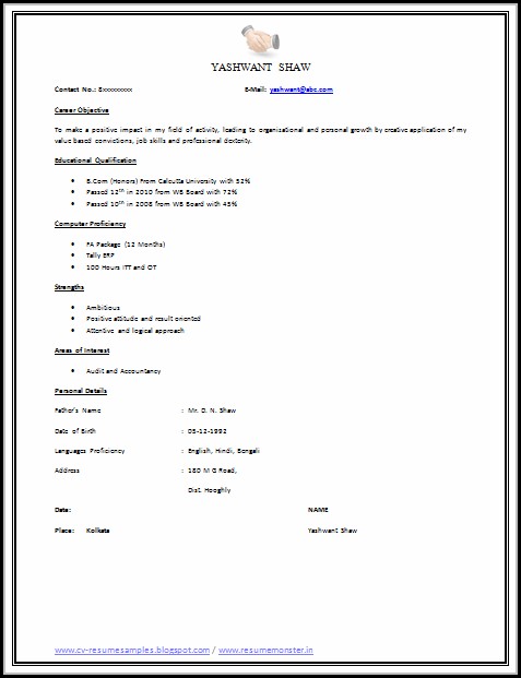 Resume Format Free Download Pdf Resume Format Free Download Pdf
