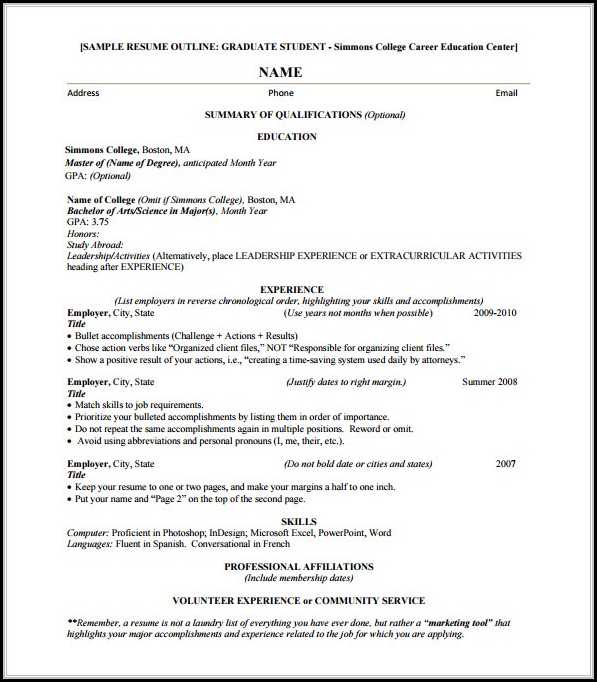 Resume Outline Free Download Resume Outline Free Download