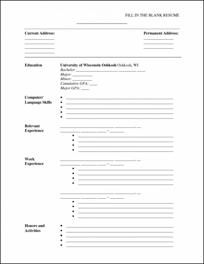 Sample Resume Fill In The Blank Sample Resume Fill In The Blank