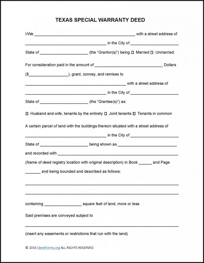 Special Warranty Deed Texas Form Special Warranty Deed Texas Form