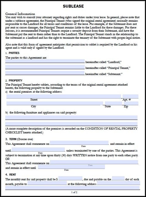 Sublease Agreement Form California Sublease Agreement Form California