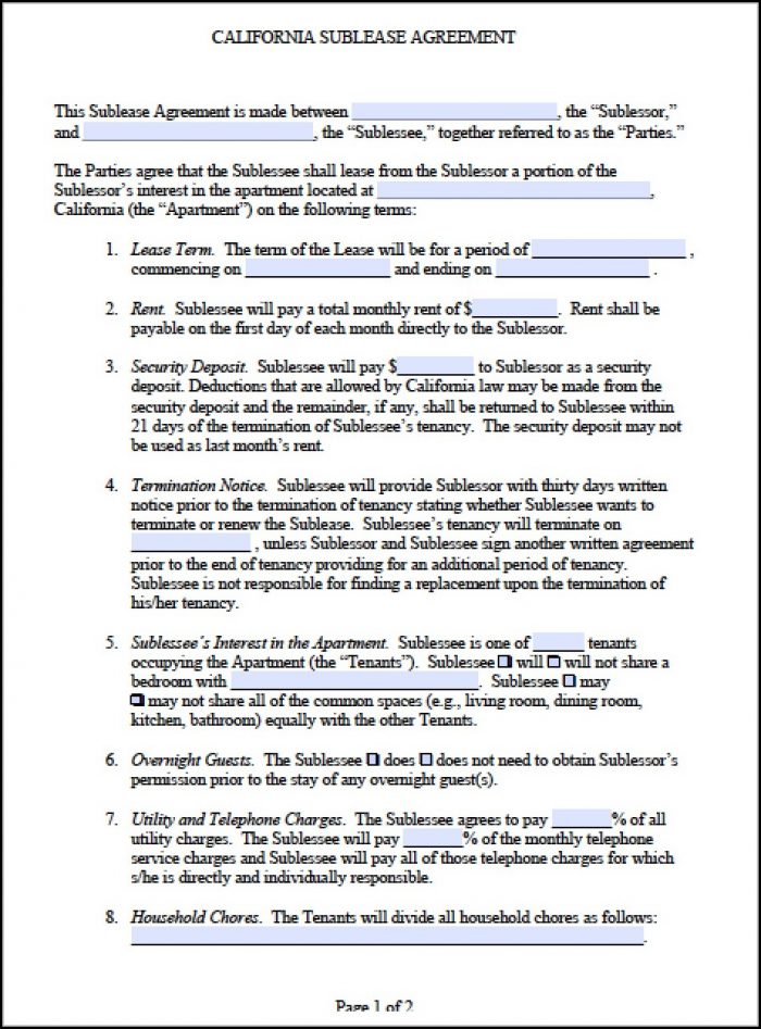 Sublease Agreement Format In Word Sublease Agreement Format In Word