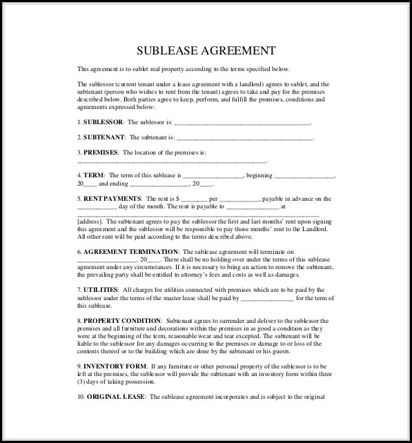 Sublease Agreement Format Sublease Agreement Format