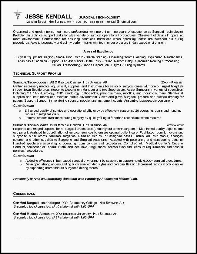 Surgical Tech Resume Sample Surgical Tech Resume Sample