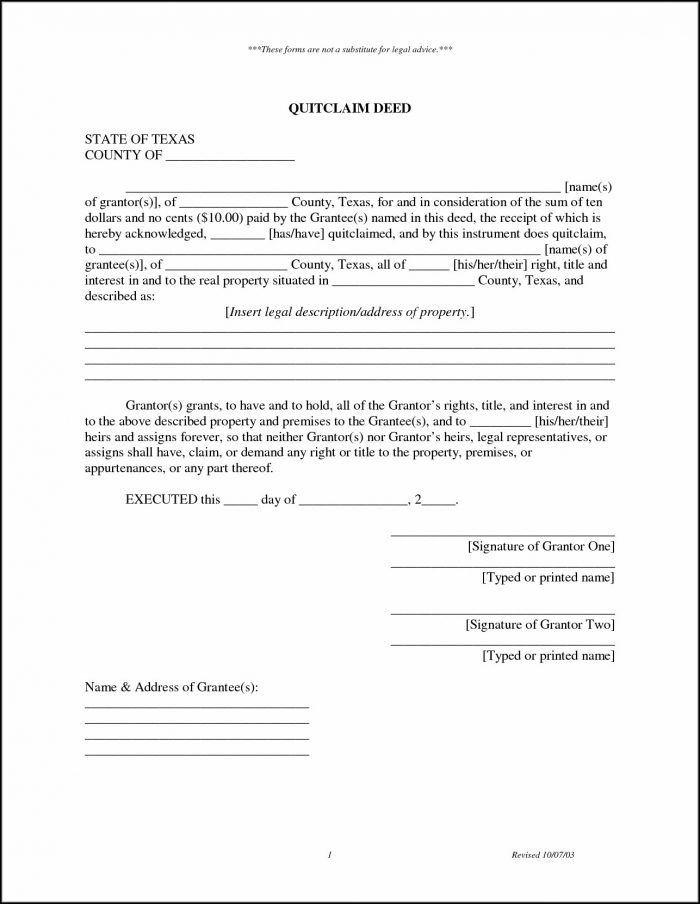 Texas Quit Claim Deed Form Example Texas Quit Claim Deed Form Example