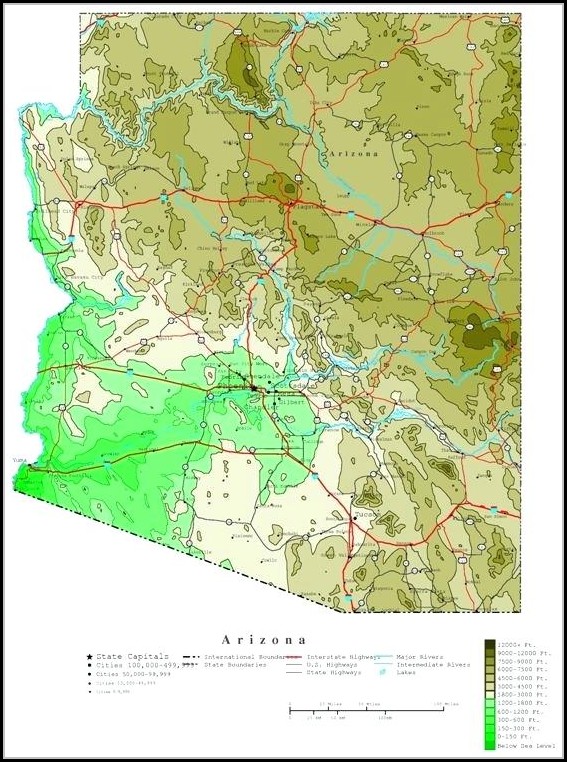 Topographic Map Of Arizona State Topographic Map Of Arizona State