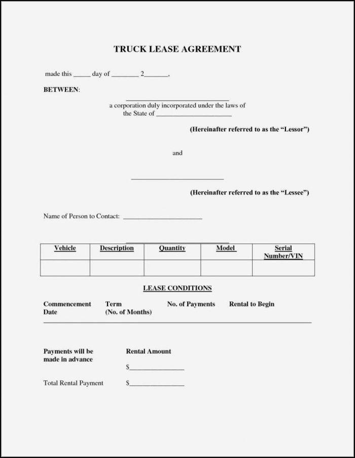Truck Lease Agreement Template Free Truck Lease Agreement Template Free