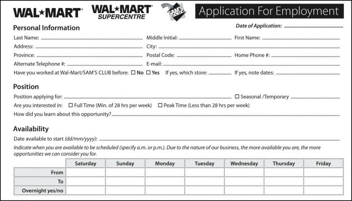 walmart job application form print out job applications resume