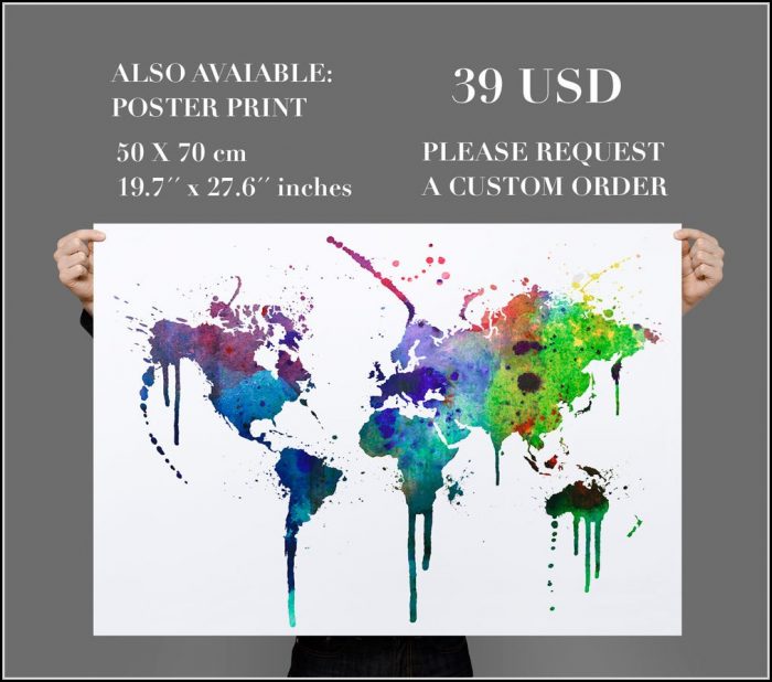 Watercolor World Map Wall Decal Watercolor World Map Wall Decal