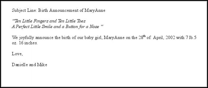 Birth Announcement Email Template Free Birth Announcement Email Template Free