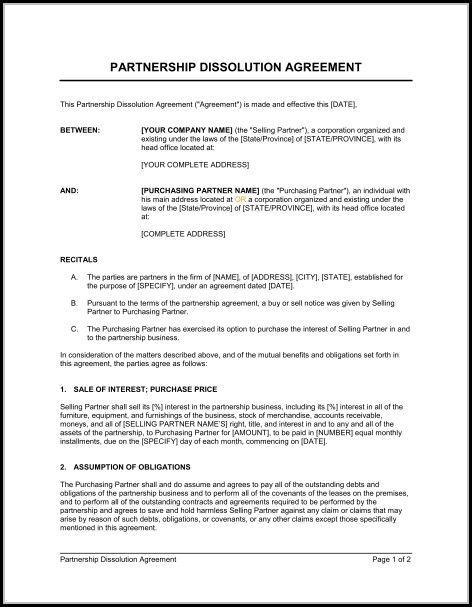 Business Partnership Separation Agreement Template Business Partnership Separation Agreement Template