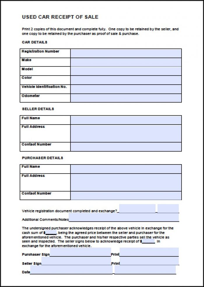 Car Sales Receipt Template Car Sales Receipt Template