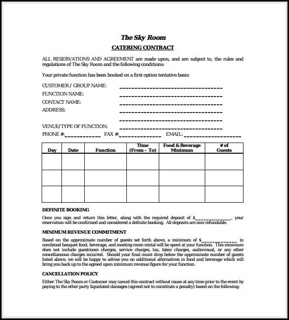 Catering Contract Template Pdf Catering Contract Template Pdf