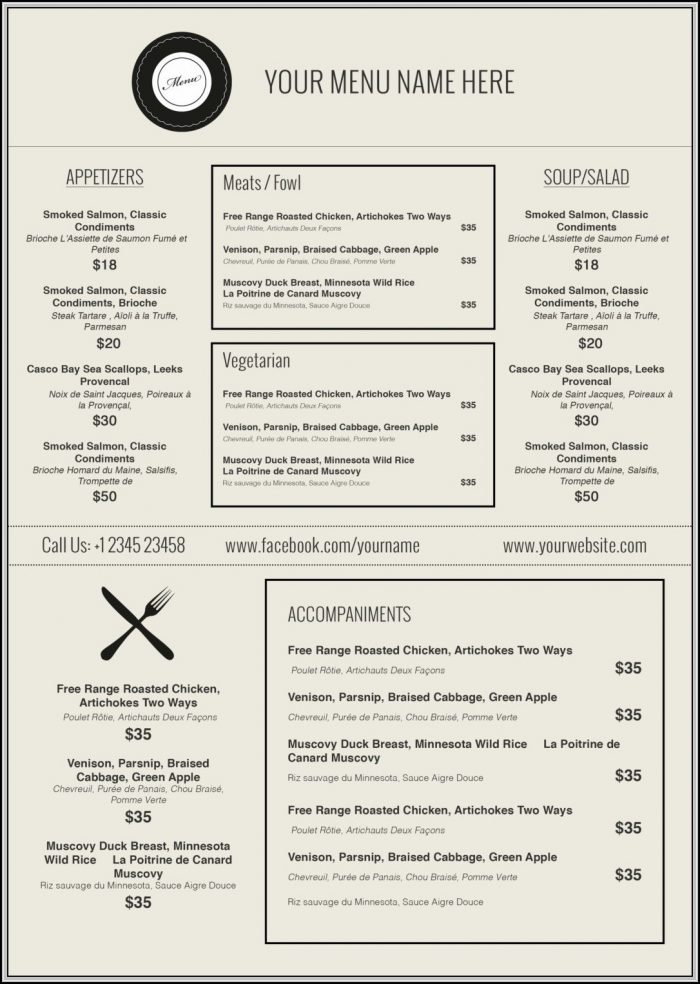 Catering Menu Template Word Catering Menu Template Word