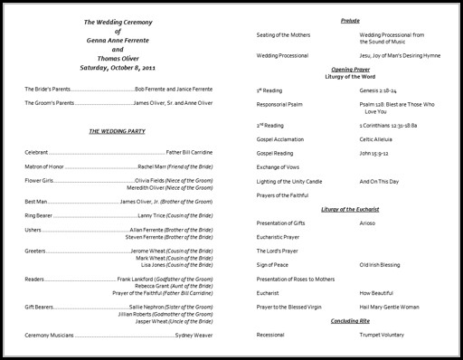 catholic wedding ceremony program template template 1 resume