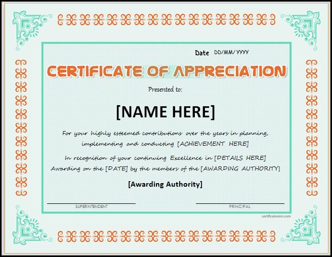 Certificate Of Appreciation Templates Word Certificate Of Appreciation Templates Word