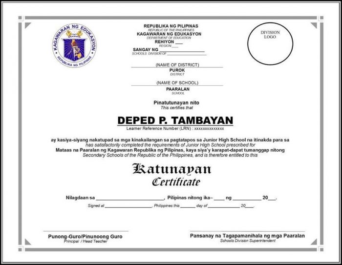 Certificate Of Recognition Template Deped Certificate Of Recognition Template Deped