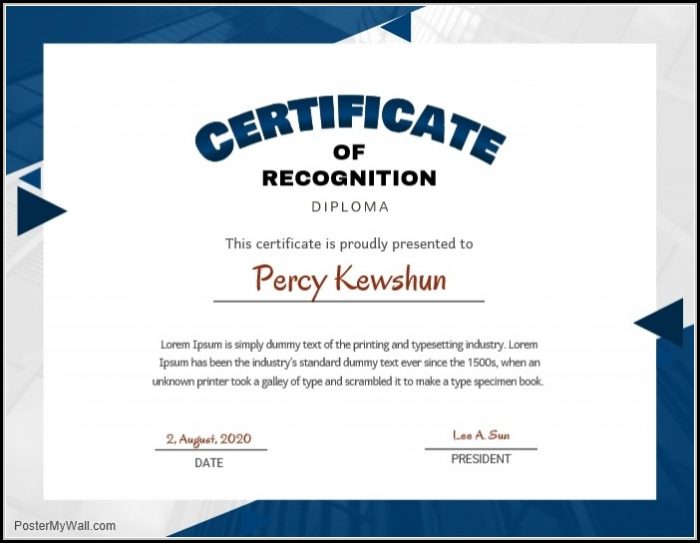 Certificate Of Recognition Template Design Certificate Of Recognition Template Design