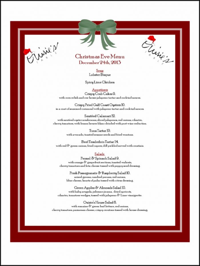 Christmas Menu Templates Free Download Christmas Menu Templates Free Download