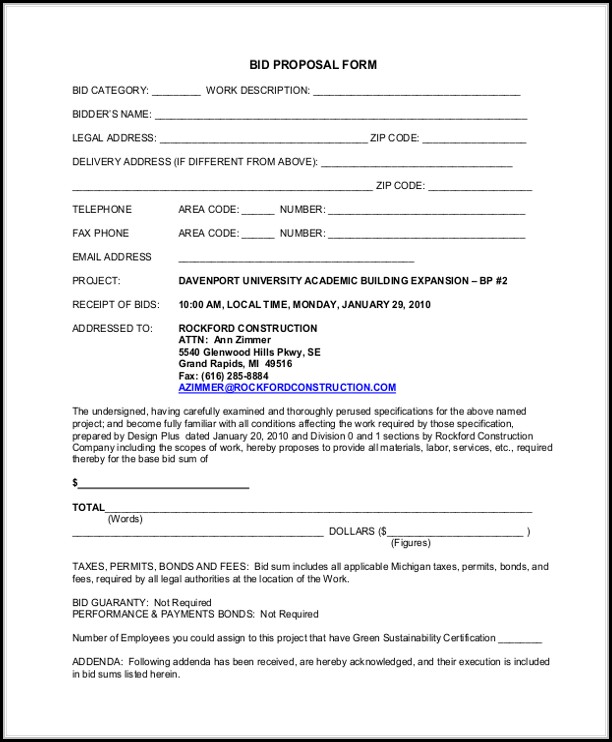 Commercial Construction Bid Template Commercial Construction Bid Template