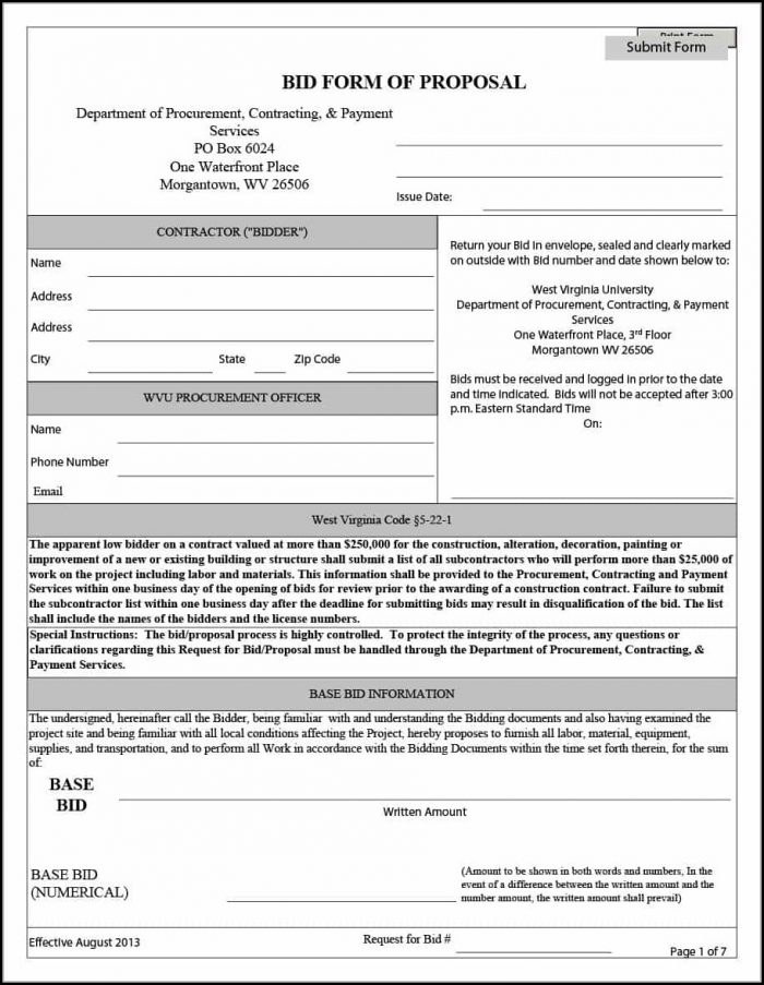 Construction Bid Template Construction Bid Template