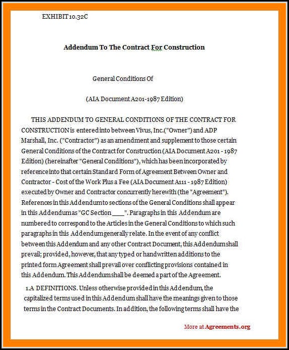 Construction Contract Addendum Template Construction Contract Addendum Template