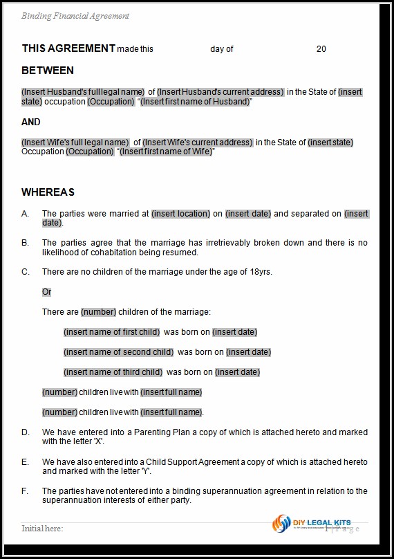 Divorce Financial Settlement Agreement Template Divorce Financial Settlement Agreement Template