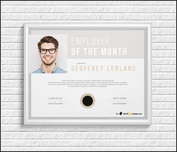 Employee Of The Month Certificate Template With Picture Employee Of The Month Certificate Template With Picture