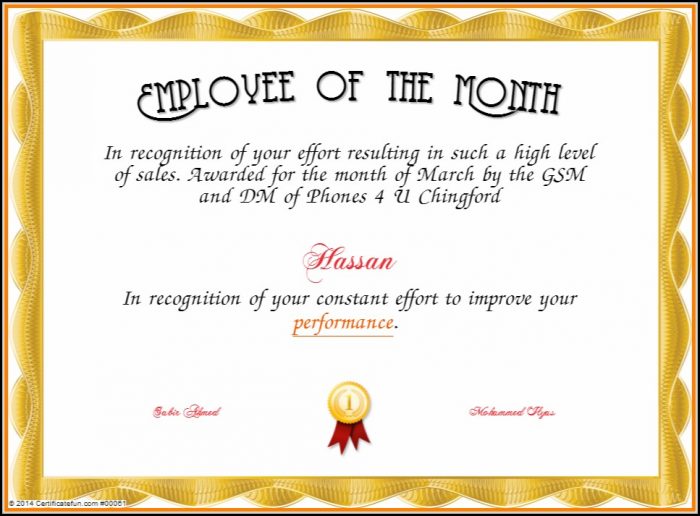 Employee Of The Month Certificate Template Word Free Employee Of The Month Certificate Template Word Free