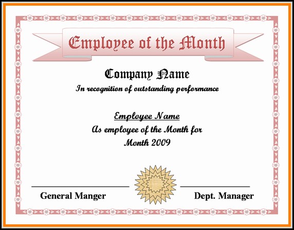 Employee Of The Month Certificate Template Word Employee Of The Month Certificate Template Word