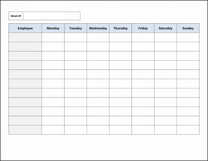 Employee Weekly Work Schedule Template Employee Weekly Work Schedule Template