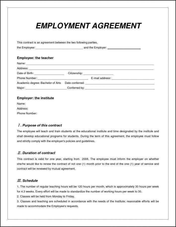 free employment contract template word template 1 resume free employee contract templates
