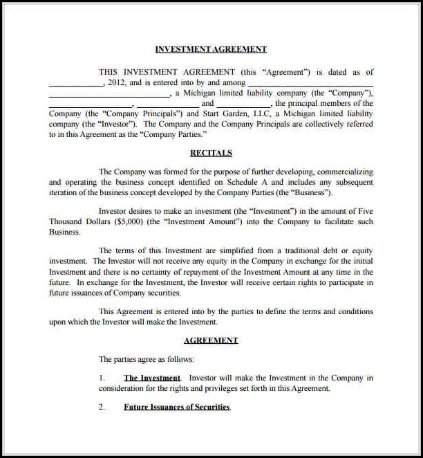 Equity Investment Agreement Template Equity Investment Agreement Template