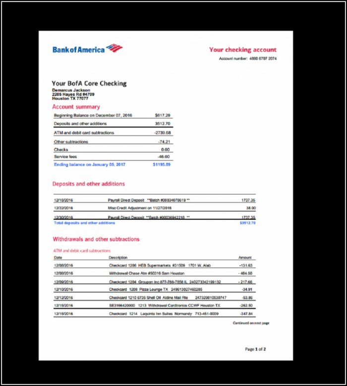 Fake Bank Of America Statement Template Fake Bank Of America Statement Template