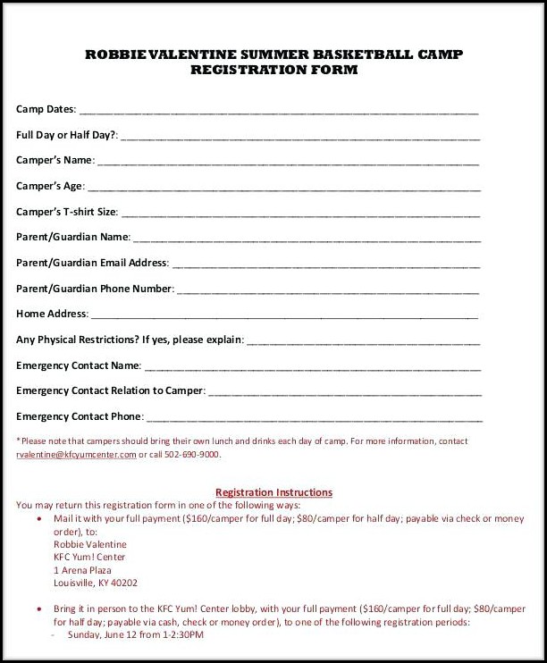 Free Basketball Registration Form Template Free Basketball Registration Form Template