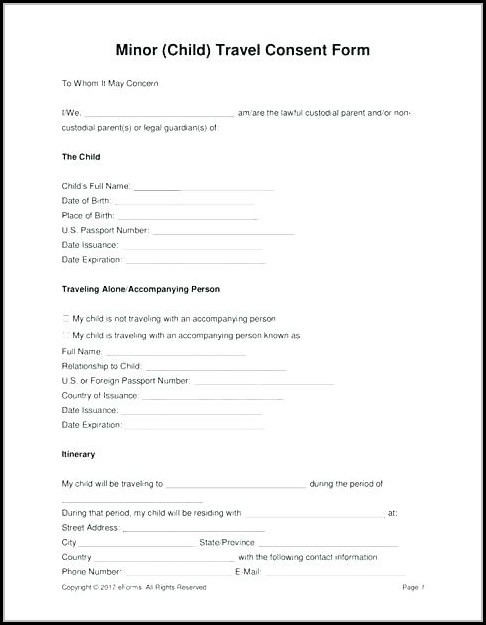 Free Child Travel Consent Form Template Pdf Free Child Travel Consent Form Template Pdf
