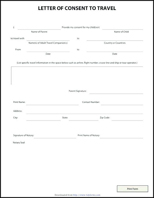 Free Child Travel Consent Form Template Free Child Travel Consent Form Template